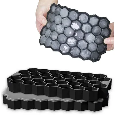 Immagine prodotto di Stampo in silicone per cubetti di ghiaccio, confezione da 2, impilabile fino a 37 pezzi, con coperchio, senza BPA, colore nero
