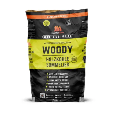 Produktbild von Holzkohle Woody Buchenholz 10kg – wenig Rauch, lange Glut, starke Hitze, Balkon und Terrasse