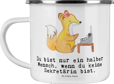 Produktbild von Mr. & Mrs. Panda Teetasse Sekretärin Herz - Weiß - Geschenk, Emaille Becher, Pott, Reisebecher, Tasse, Teebecher