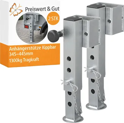 Produktbild von 2x Anhängerstütze Kippbar TL60-D85-19-280+ADAP Abstellstütze – 1300kg Tragkraft, 345–445mm Flanschmontage für Anhänger