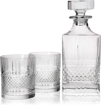 Image de Coffret cadeau whisky 3 pièces : verres en cristal, carafe, coffret de luxe