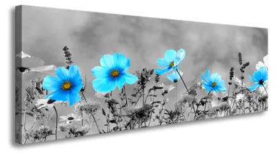 Produktbild von 5733 Blaue Blumen Leinwandbild 120x40 cm