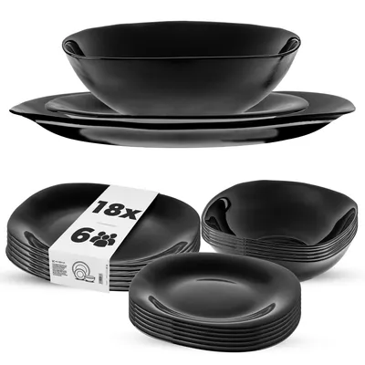Produktbild von KADAX Geschirrset für 6 Personen, 18-tlg, Tafelservice mit Suppenteller, Dessertteller und Speiseteller, Essgeschirr, Geschirr Set, Tellerset (Schwarz)