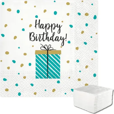 Zdjęcie produktu dla Papierowe serwetki  z motywem Happy Birthday 33x33cm 20 sztuk w opakowaniu