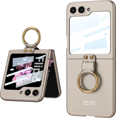 Produktbild von Hülle für Samsung Galaxy Z Flip 6 / Z Flip 7 FE Schlank Hart PC Matt Schutzhülle mit Frontdisplay Film und Ringhalter Dunkelgrau