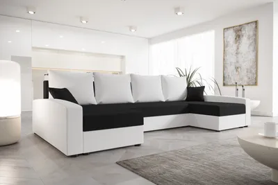 Produktbild von Roe Furniture | Ecksofa - 301 cm - U-Form - CHIEVO U - Weiß und Schwarz - Schlafsofa mit Stauraum - Modern und Elegant - Sofabett - Couch