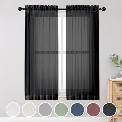 Transparente Vorhänge 160 cm, 2 Paneele, Schwarz, Voile Gardinen