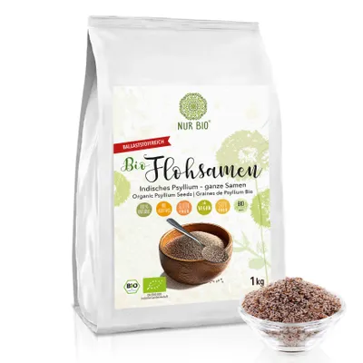 Produktbild von NUR BIO Flohsamen ganz 1 kg - 99 % Reinheit, Indien, ballaststoffreiche, glutenfreie Backzutat