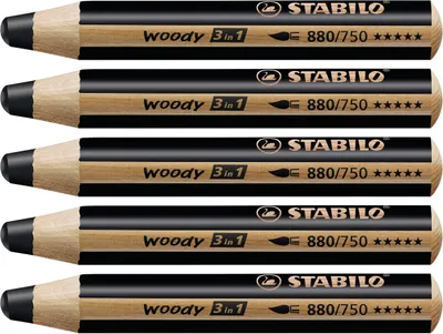 Immagine prodotto di Matita colorata, acquerello e pastello a cera - STABILO woody 3 in 1 - confezione da 5 - nero