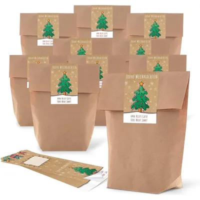 Produktbild von Papiertüten mit Nikolaus Aufkleber 19 x 29,5 x 7,5 cm (10 Stück)Weihnachtsbaum & Weihnachtsgrüße / 25 Stück