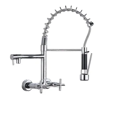 Immagine prodotto di Rubinetto da cucina, doppio manico, a parete, cromato con fibbia