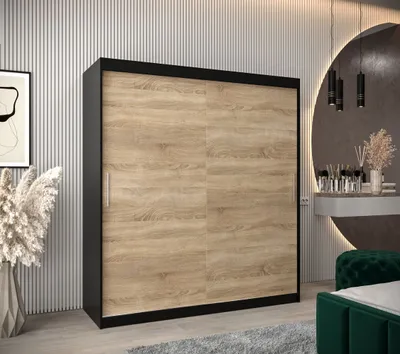 Obrázek produktu pro Skříň s posuvnými dveřmi v šířce 180 cm TIMEA - černá / dub sonoma