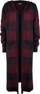 Produktbild von Black Premium by EMP Damen Schwarz/rot karierter Cardigan mit Kapuze 3XL-5XL