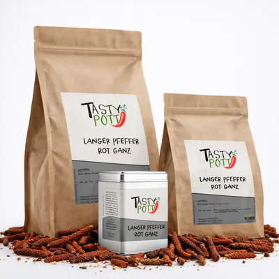 Produktbild von Tasty Pott Langer Pfeffer Rot - Stangenpfeffer - im Beutel - 250g