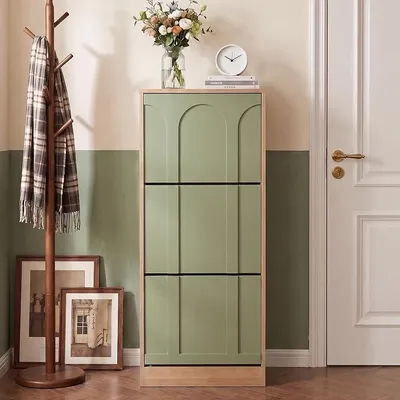 Imagen del producto de Armario estrecho para zapatos con 3 puertas, estante moderno para zapatos (verde)