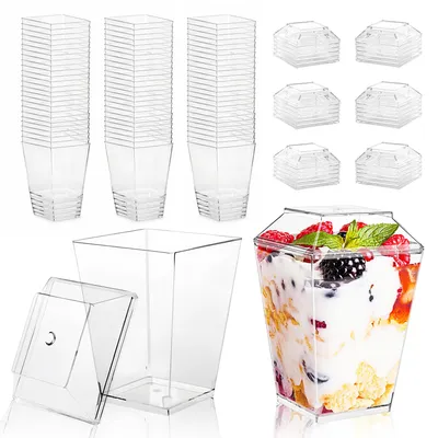 Produktbild von Dessertgläser mit Deckel - Wiederverwendbare quadratische Dessertbecher - Für Pudding Mousse und Vorspeisen - 30 Stück 160ml Klar