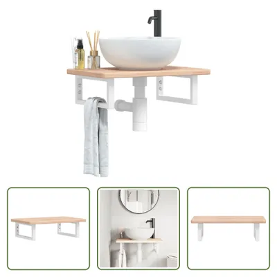 Produktbild von The Living Store Waschtischplatte mit Halterung Stahl und Massivholz Eiche