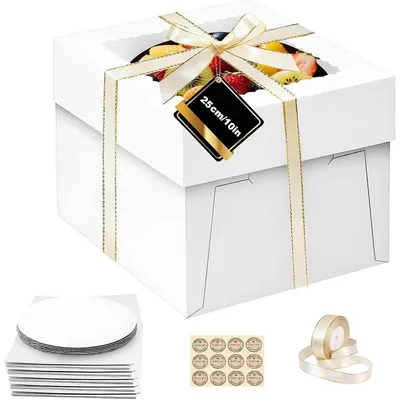 Produktbild von Tortenkarton Tortenkarton Tortenschachtel - Mit Sichtfenster - 25 x 25 x 20 cm - 5 Stück
