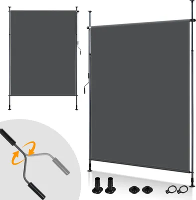 Obrázek produktu pro Izrielar Vertikální markýza Venkovní roleta 200 x 270 cm Balkonová roleta s ruční klikou Ochrana před zraky Vertikální markýza bez vrtání Ochrana před sluncem Ochrana před větrem Markýza antracitová