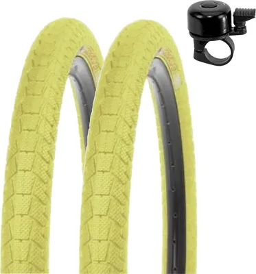 Obrázek produktu pro 2 x Kenda K-907 Krackpot 20" BMX pneumatika pro jízdní kola, žlutá 50-406 (20 x 1,95) včetně zvonku na kolo