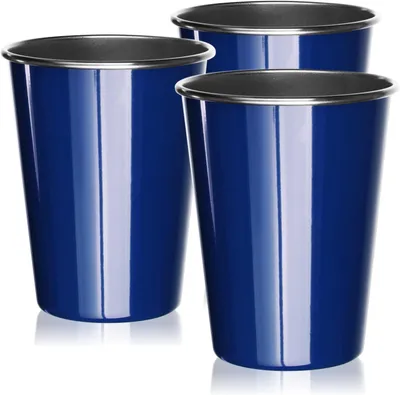 Imagen del producto de Juego de 3 vasos de acero inoxidable, capacidad de 500 ml, color azul, resistentes a roturas, libres de BPA, ideales para camping y actividades al aire libre