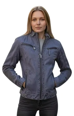 Zdjęcie produktu dla Damska kurtka skórzana 3127 (model) – niebieska / rozmiar XS (model)