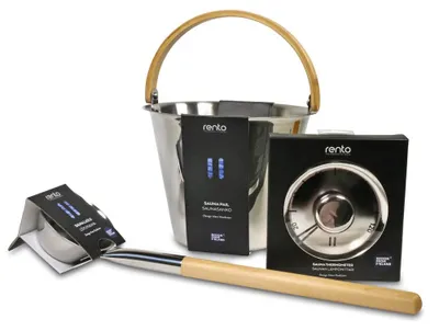 Produktbild von SET> Rento Saunakübel, Kelle + Thermometer Edelstahl