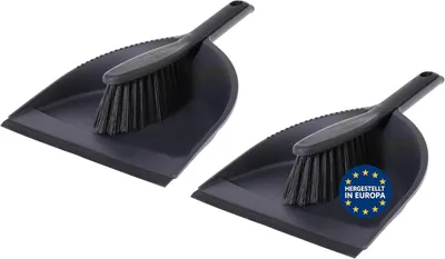 Produktbild von mucHome 2er Set Kehrschaufel in schwarz Handfeger mit robuste Borsten und Schaufel mit Gummilippe, Kehrblech Kehrset Schaufel Besen Set  Europa