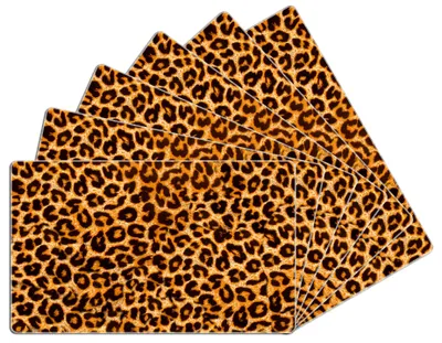Produktbild von Wallario Frühstücksbrettchen 6er Set aus Glas, je 14 x 23 cm, mit rutschfesten Füßen, Motiv Leopardenmuster in orange schwarz