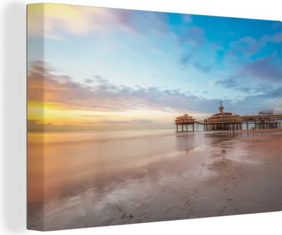 Produktbild von OneMillionCanvasses® - Leinwandbilder - 140x90 cm, Der Pier von Scheveningen, Wandbilder Kunstdruck Wanddekoration - Foto auf Leinwand - Gemälde auf Holzrahmen