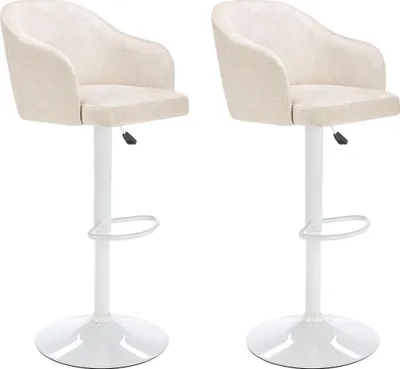 Produktbild von Barhocker 2er-Set - Stoff & Metall - Höhenverstellbar - Cremefarben & Weiß - CARSTEN