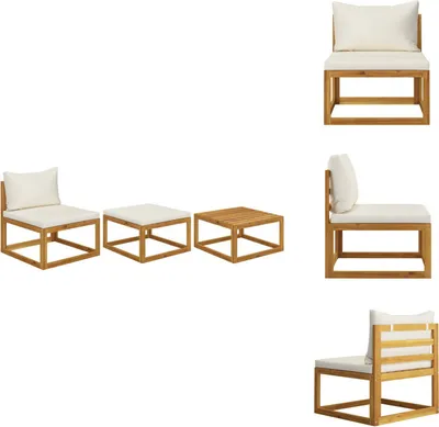 Produktbild von vidaXL 3-tlg. Garten-Lounge-Set mit Creme-Kissen Massivholz Akazie -  Gartensofaelemente