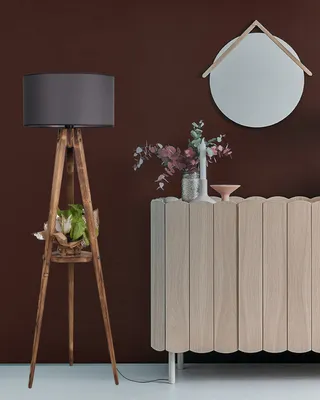 Produktbild von Opviq, Sehbalı Tripod Yanık Lambader Silindir Koyu Gri Abajurlu, Stehlampen, Braun, Holz, 45 x 45 x 153 cm