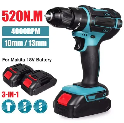 Zdjęcie produktu dla Wiertarko-wkrętarka elektryczna, moment obrotowy 520 Nm, narzędzie 3-w-1, z 2 akumulatorami