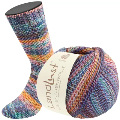Produktbild von Lana Grossa Landlust DIE SOCKENWOLLE 100 g 4-fach Sockenwolle von Lana Grossa und Landlust 420 m Farbe 213 - Lila/Gelb/Rosa/Türkis/Grün/Rot/Dunkelblau Meliert