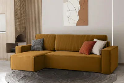 Produktbild von Ecksofa Schlafsofa Sofa MARIS Stoff Senf Ottomane Links