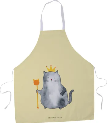 Produktbild von Mr. & Mrs. Panda Kochschürze Katze König - Gelb Pastell - Geschenk, Küchenschürze, Wohnung, Königlich, Grillmeister Schürze, Küchenzubehör, Cats, Katzen, Cat, Grill