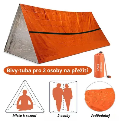 Obrázek produktu pro 2osobový survivalový Bivy Tube – Opakovatelný nouzový stan SOS z Mylaru, voděodolný