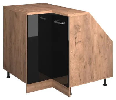 Produktbild von Eck-Küchenschrank für Dachschrägen Vicco R-Line Schwarz Hochglanz 75.6 cm mit 1 Tür, Schrankkorpus 60 cm Tiefe, Model 60512