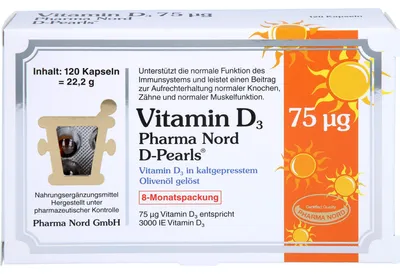 Zdjęcie produktu dla Pharma Nord Vitamin D3 75 μg, kapsułki D-Pearls, 120 kapsułek