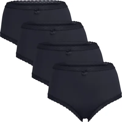 Produktbild von Celodoro Öko-Höschen mit hoher Taille für Damen aus Modal (4er-Pack), Maxi-Modell mit Spitze und kleiner Schleife – Schwarz