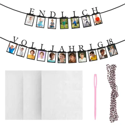 Fotogirlande 18. Geburtstag Junge, 18 Papier-Fotorahmen, schwarz-gold