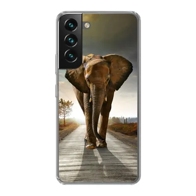 Produktbild von MuchoWow® Handyhülle Schutzhülle Hülle für Samsung Galaxy S22 Plus Elefant - Straße - Tiere - Sonnenuntergang - Landschaft Silikon Softcase Handy Hülle - Schutzabdeckung