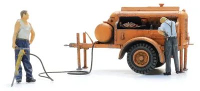Produktbild von Artitec 387.611 - 1/87 / H0 Kompressoranhänger mit Drucklufthammer + 2 Figuren
