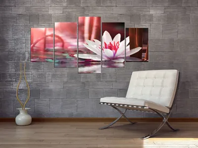 Produktbild von Akustikbild Wasserlilien Blumen 200x100 cm 5-teilige Bilder Akustikschaum Hochleistungsschallabsorber Schallschutz Leinwand 5 tlg Wandbild Raumakustik Schalldämmung b-B-0120-b-o