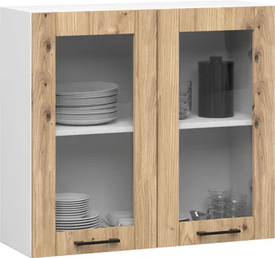 Obrázek produktu pro Horní prosklená skříňka 80 cm VERMINA - bílá / dub artisan