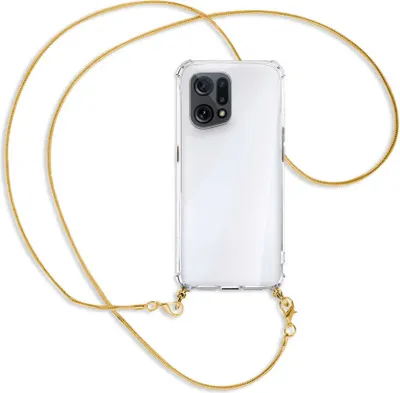 Produktbild von Handykette Backcover-Schutzhülle mit Band (Metall goldfarben) für Oppo Find X5 - goldfarbene Kette Snake