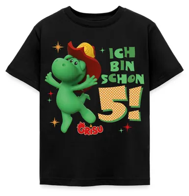 Produktbild von Spreadshirt Grisu Der Kleine Drache Geburtstag 5 Jahre Kinder T-Shirt, 122/128 (7-8 Jahre), Schwarz
