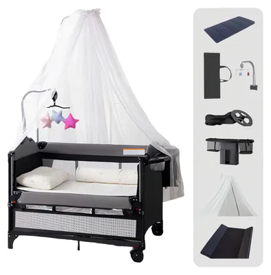 Produktbild von Babybett, leicht, multifunktional, Kinderbett mit Moskitonetz-a