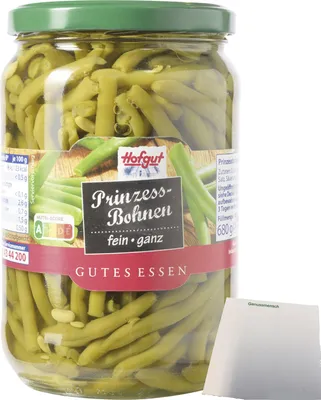 Produktbild von Hofgut Prinzessbohnen ganz (720ml Glas) + usy Block
